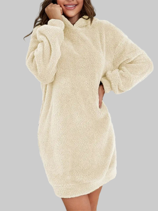 Teddy Sweater Dress | Soft Oversized Hoodie Design