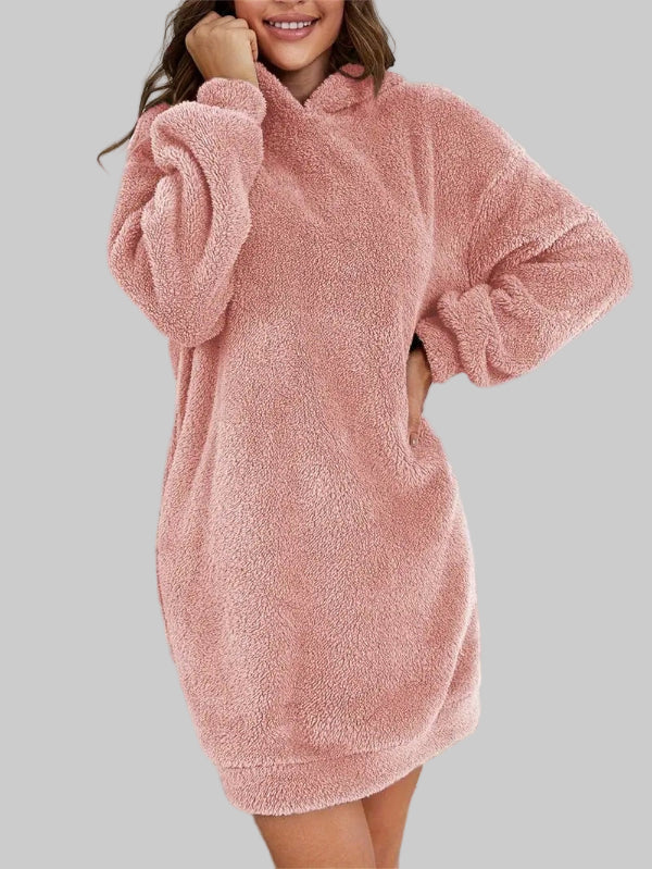 Teddy Sweater Dress | Soft Oversized Hoodie Design