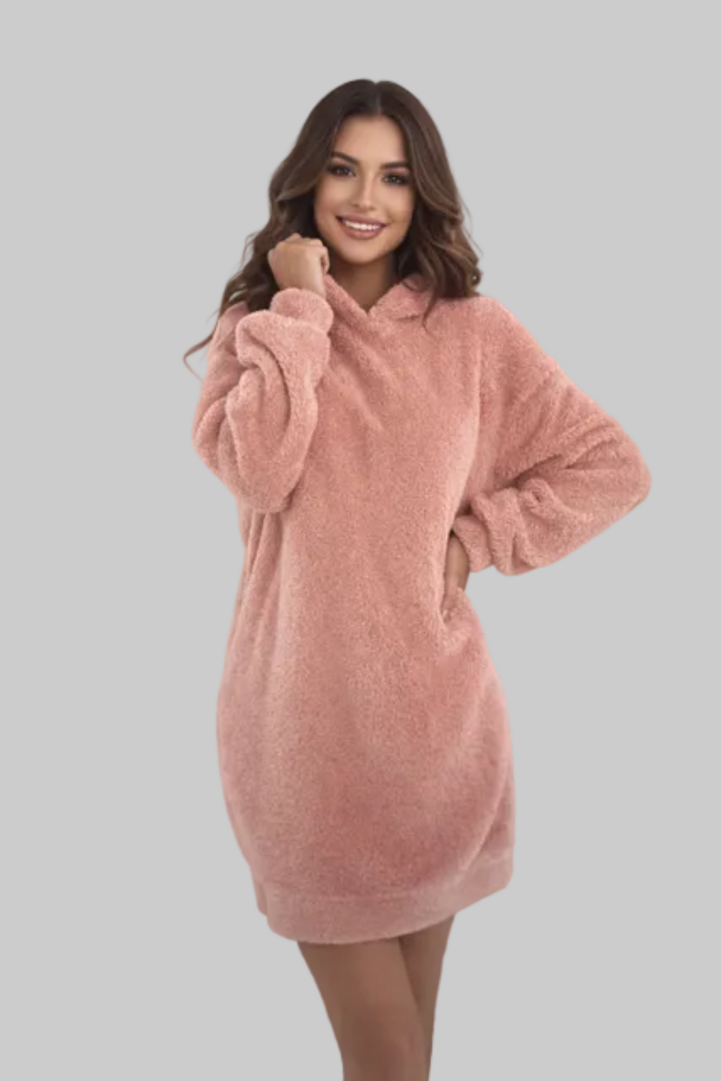 Teddy Sweater Dress | Soft Oversized Hoodie Design
